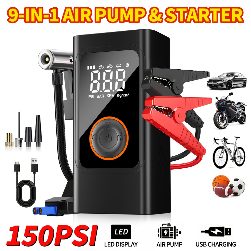 Cordless Tire Inflator Portable Air Compressor 150PSI with LED & Pressure Gauge