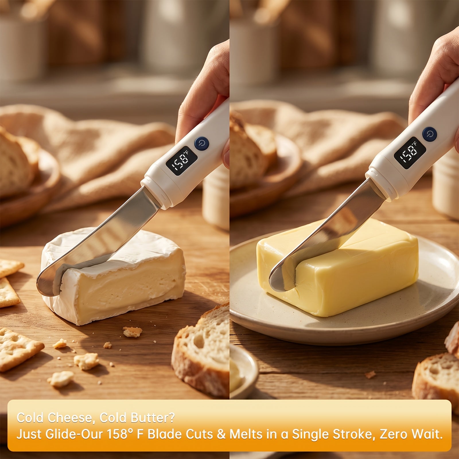 Heated Butter Knife With Smart LED Display Dual Temperature Settings USB Rechargeable White