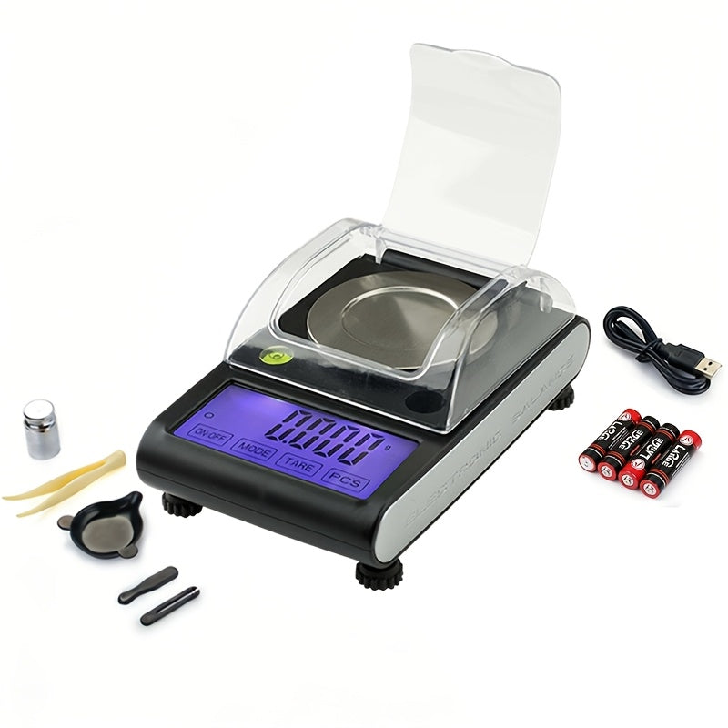 Digital Milligram Scale 0.001g/50g Precision with Calibration Weight Tweezers & Tray Black