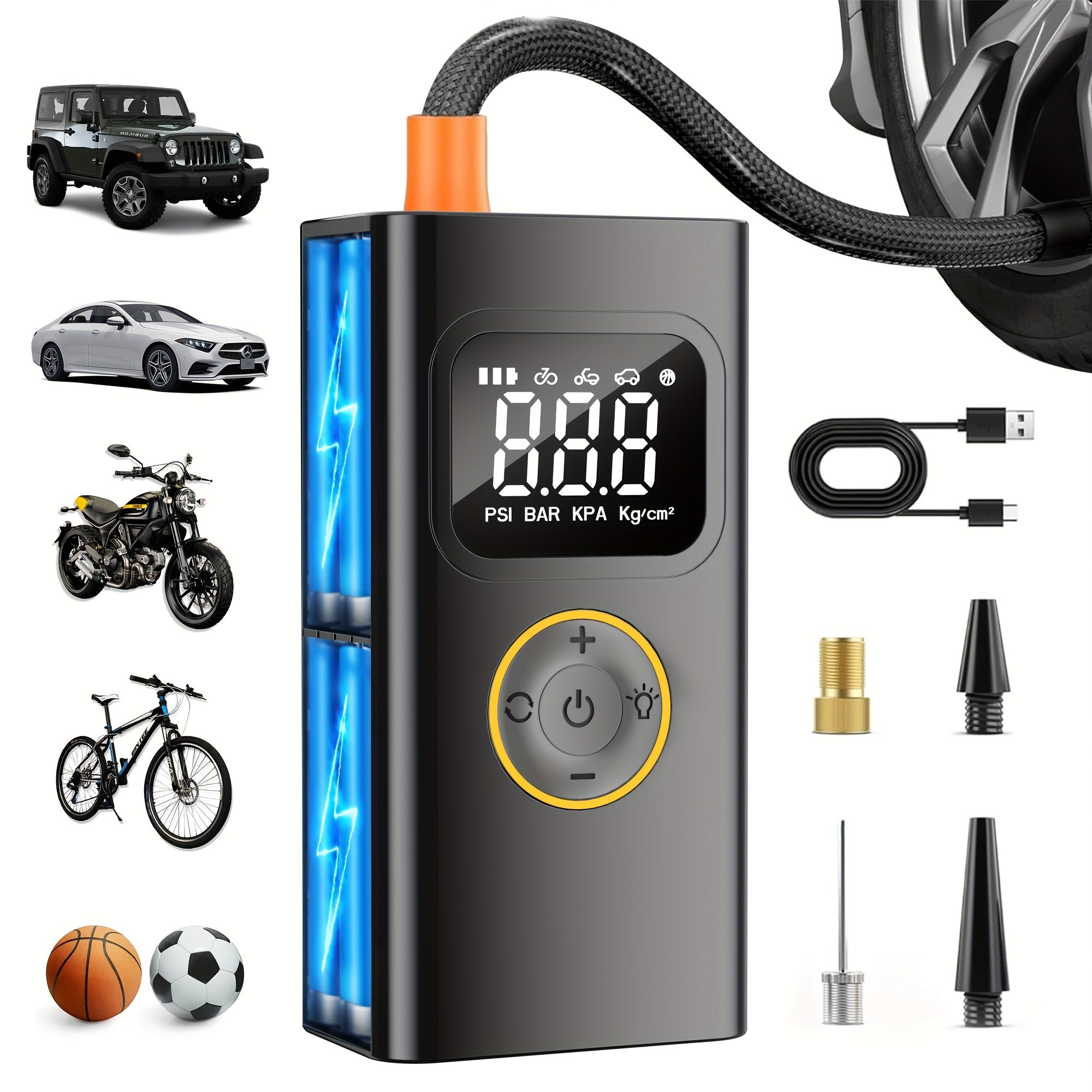 Cordless Tire Inflator Portable Air Compressor 150PSI with LED & Pressure Gauge