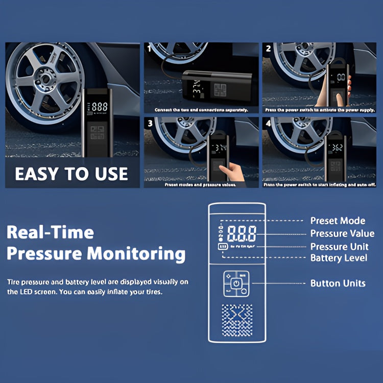 Cordless Tire Inflator Portable Air Compressor 150PSI with LED & Pressure Gauge