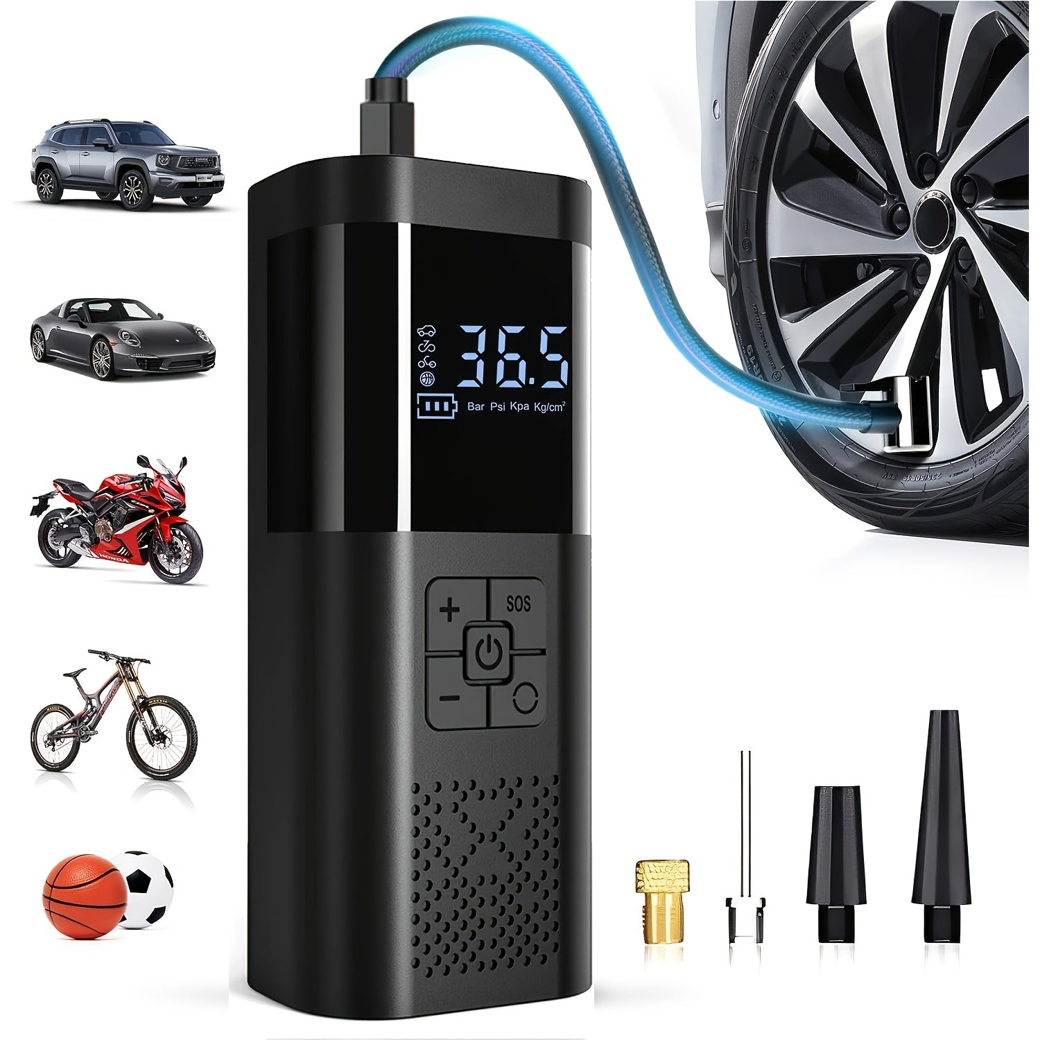 Cordless Tire Inflator Portable Air Compressor 150PSI with LED & Pressure Gauge