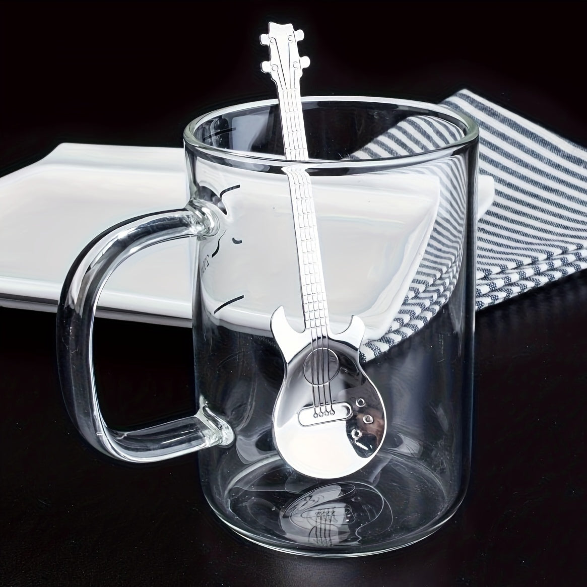 304 Stainless Steel Guitar Spoons Set 6Pcs Mirror Polished Dessert Spoons Cup Hanging