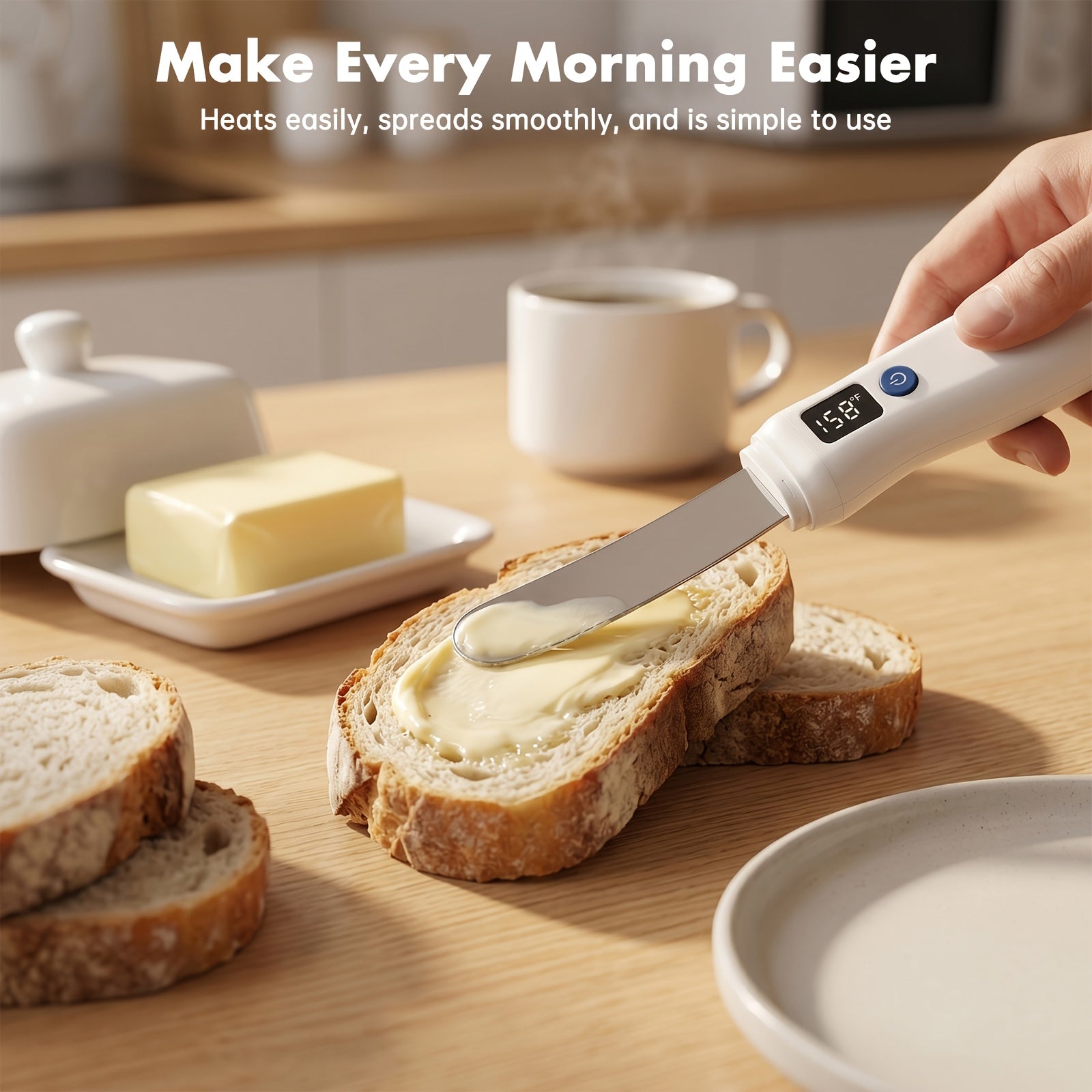 Heated Butter Knife With Smart LED Display Dual Temperature Settings USB Rechargeable White