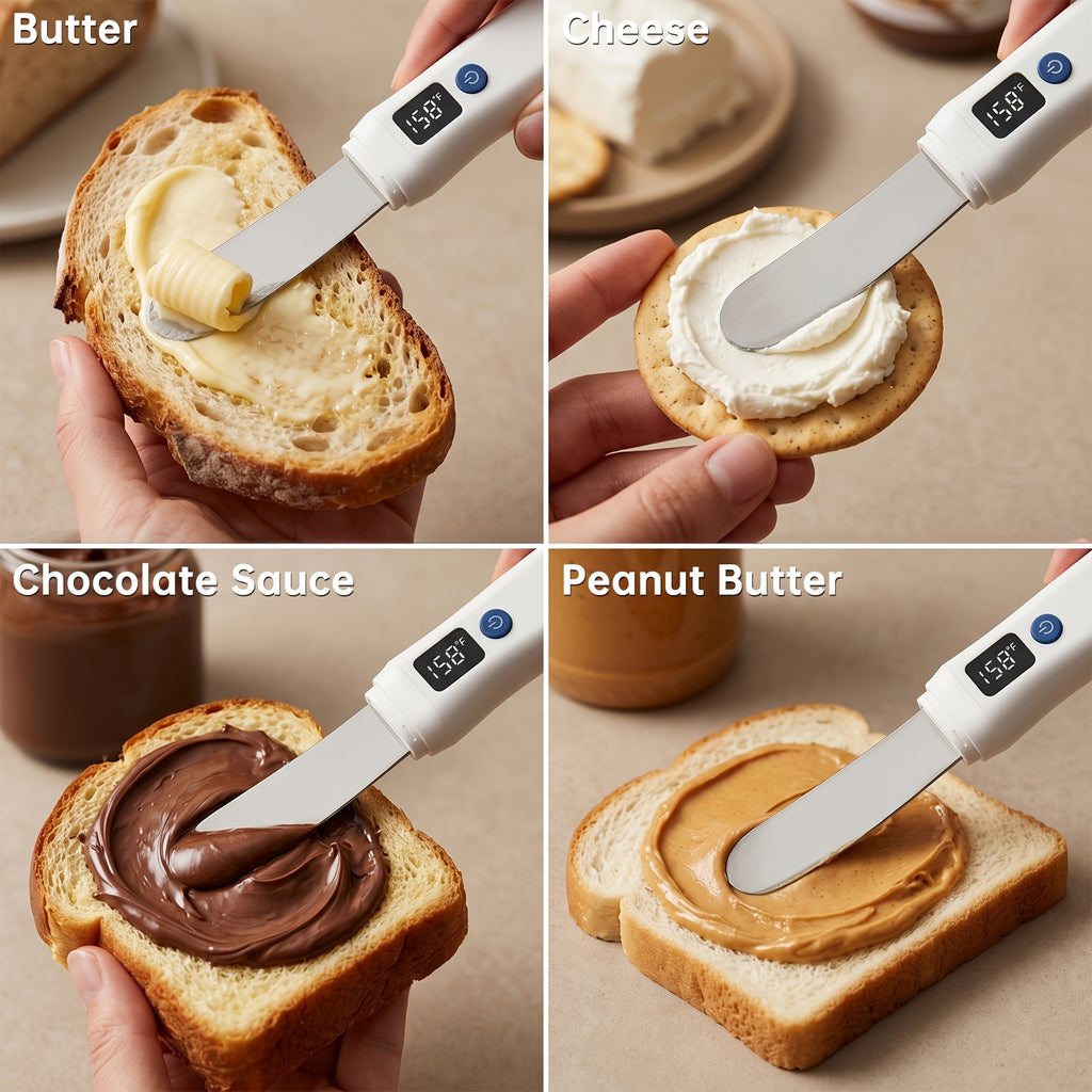 Heated Butter Knife With Smart LED Display Dual Temperature Settings USB Rechargeable White