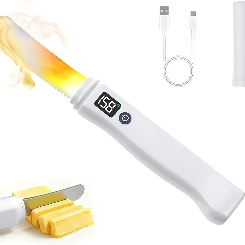 Heated Butter Knife With Smart LED Display Dual Temperature Settings USB Rechargeable White