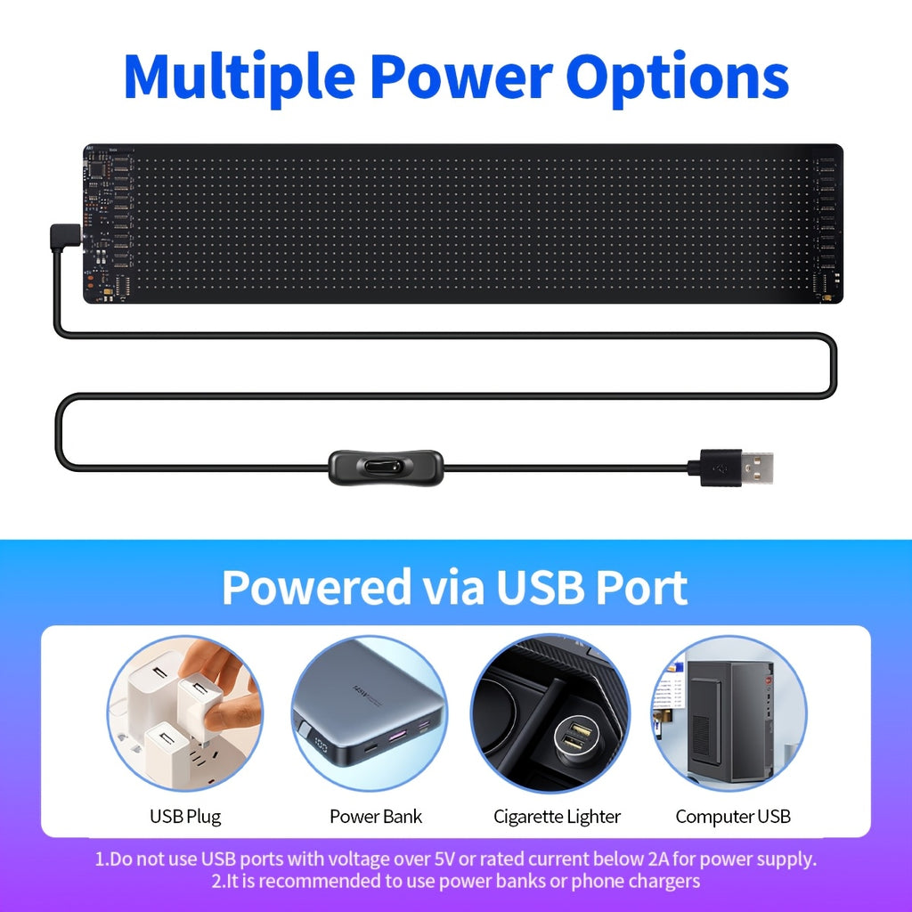Large Programmable LED Sign Flexible Panel Multicolor RGB with App & USB