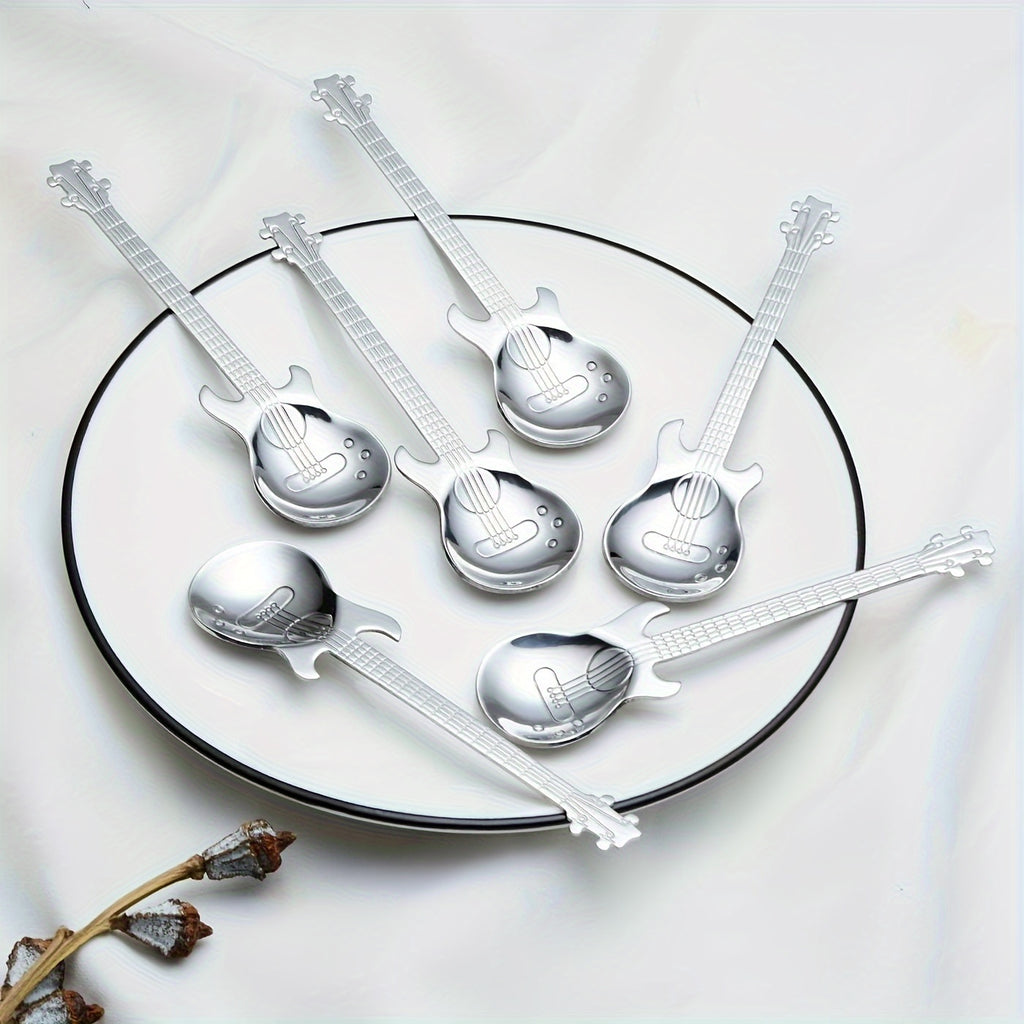 304 Stainless Steel Guitar Spoons Set 6Pcs Mirror Polished Dessert Spoons Cup Hanging