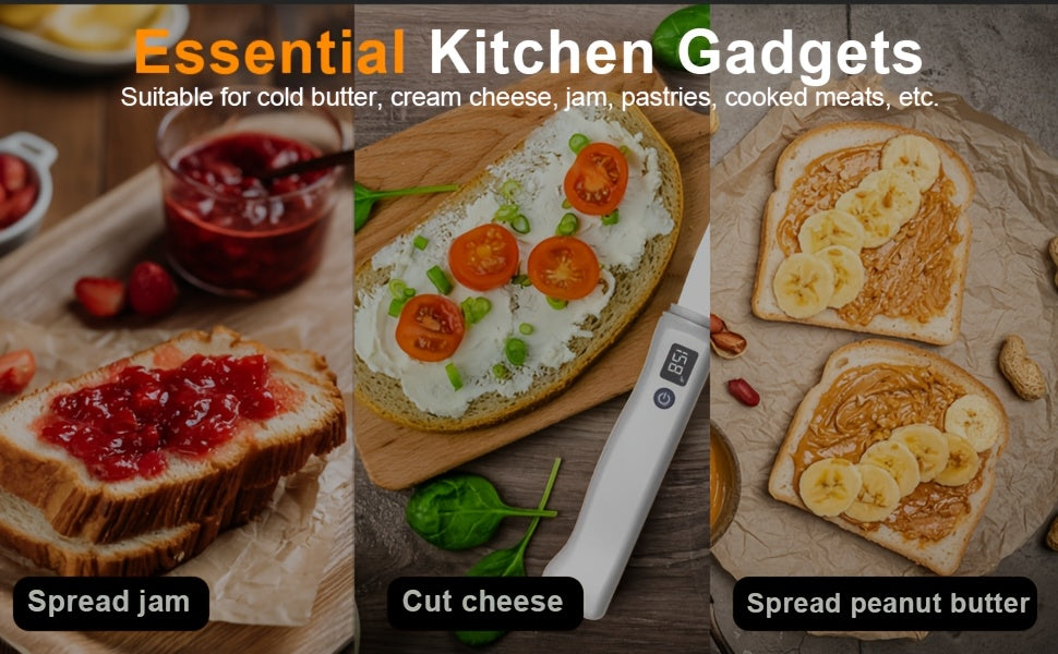Heated Butter Knife With Smart LED Display Dual Temperature Settings USB Rechargeable White
