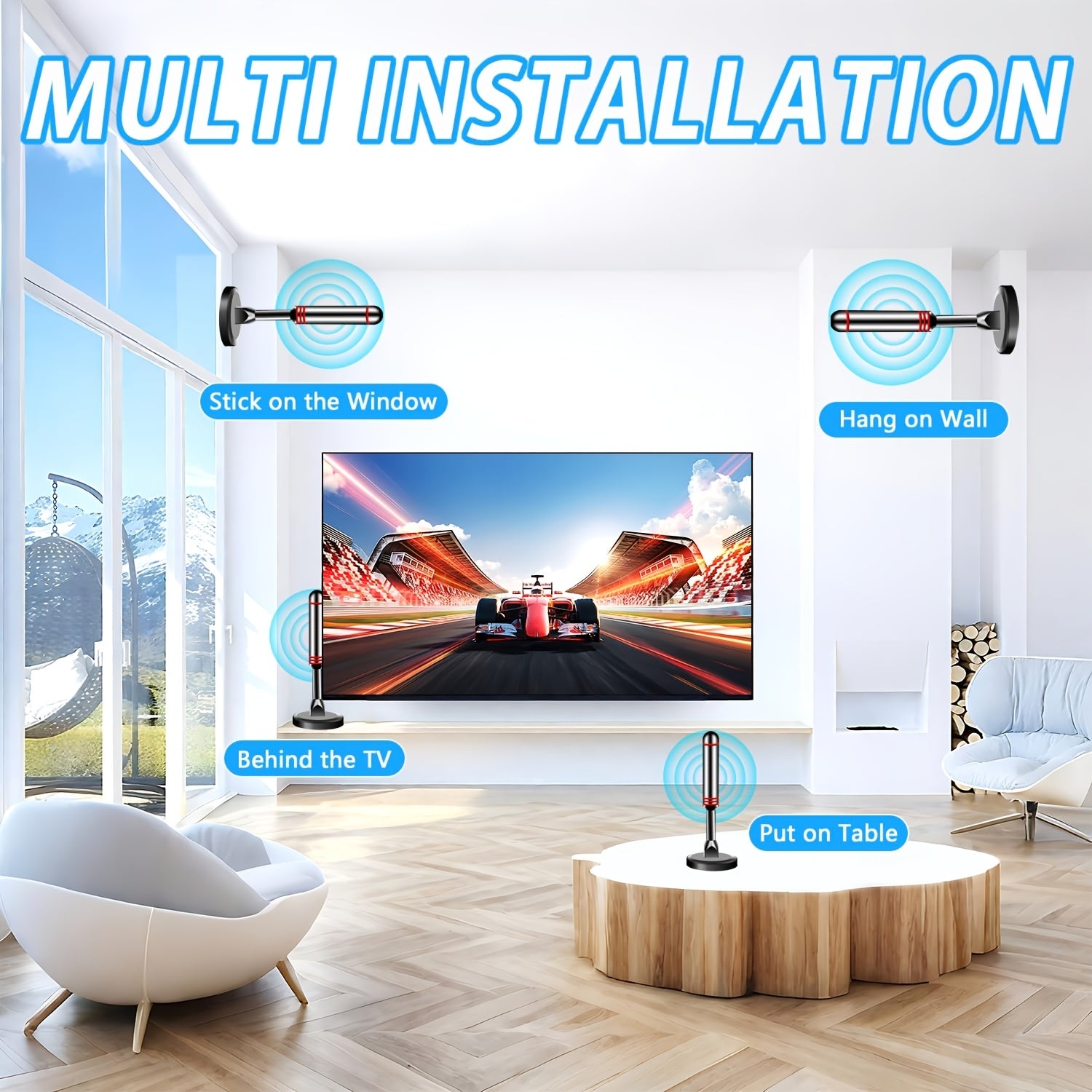 TV Antenna Indoor Outdoor 150 Mile Long Range HD Digital 8K 4K 1080P with 10Ft Coaxial Cable