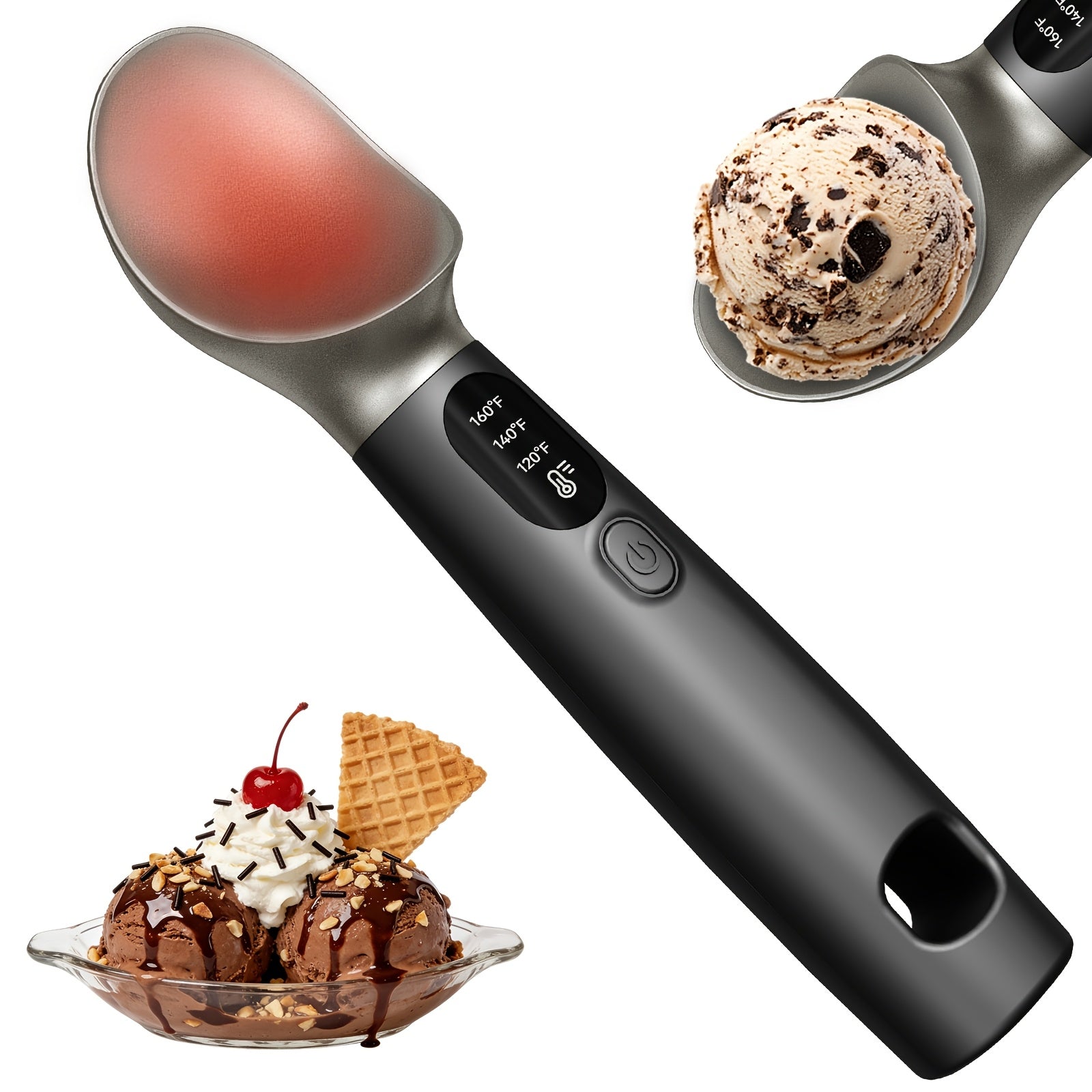 USB Rechargeable Heated Ice Cream Scoop Electric Self-Heating Scooper Black