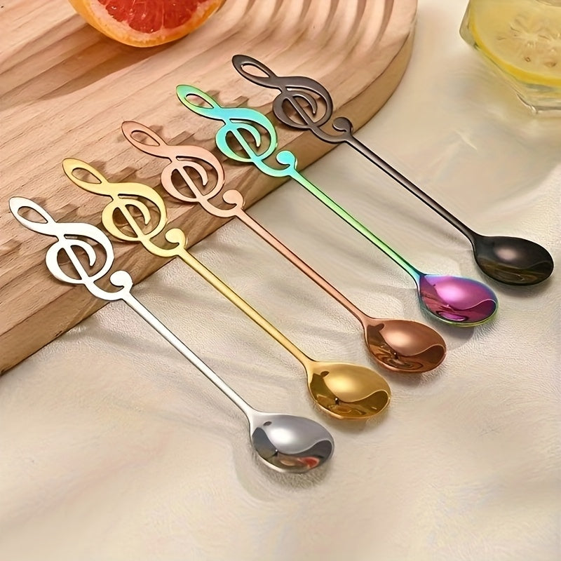 Stainless Steel Music Symbol Spoons Set 6Pcs Gold Plated Stirring Coffee Dessert Spoon