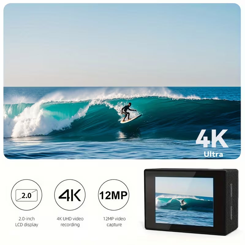 4K Action Camera 170° WiFi Remote Control Sports Camcorder With 32GB Card & Helmet Mount Kit
