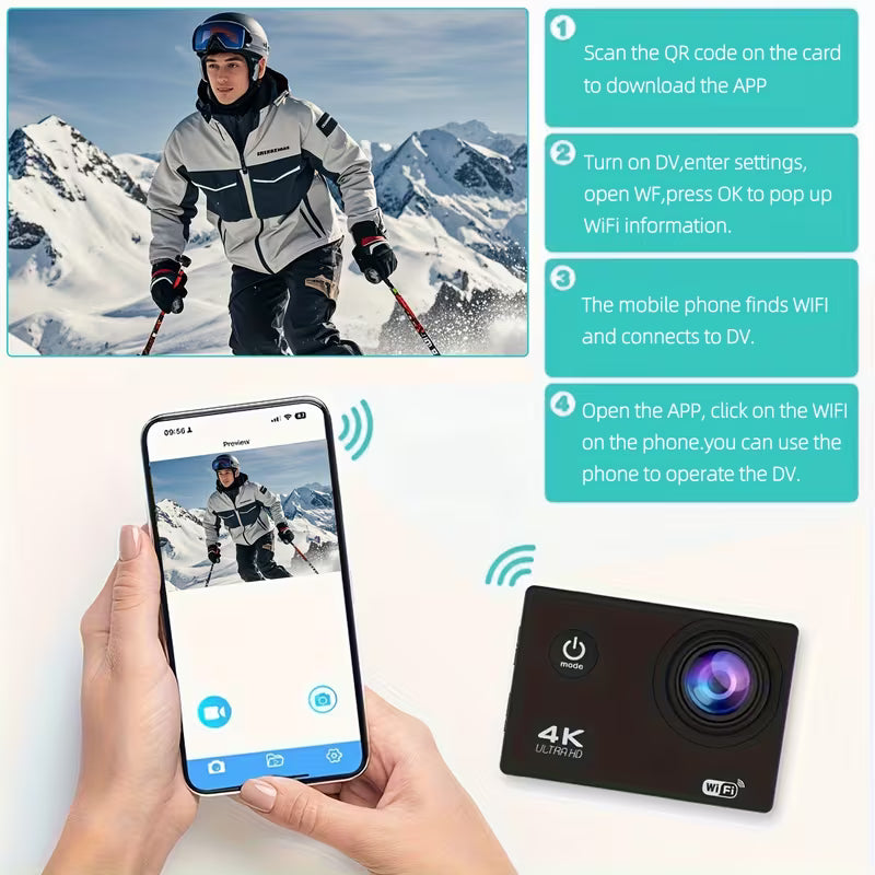 4K Action Camera 170° WiFi Remote Control Sports Camcorder With 32GB Card & Helmet Mount Kit