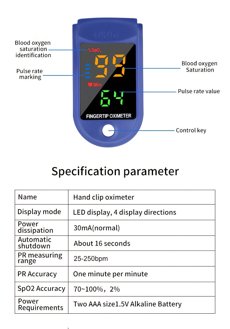 Fingertip Pulse Oximeter Blood Oxygen Spo2 Heart Rate Monitor LED Display Portable Finger Clip