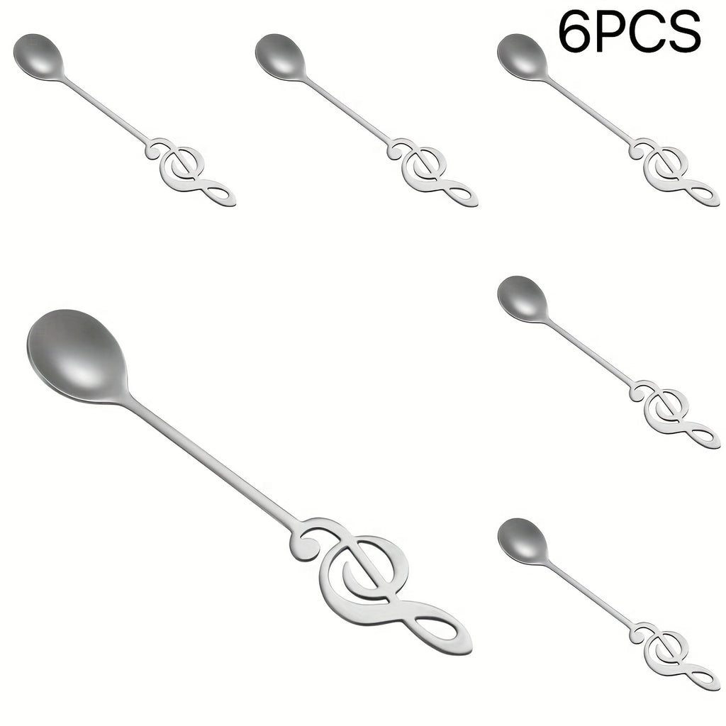 Stainless Steel Music Symbol Spoons Set 6Pcs Gold Plated Stirring Coffee Dessert Spoon