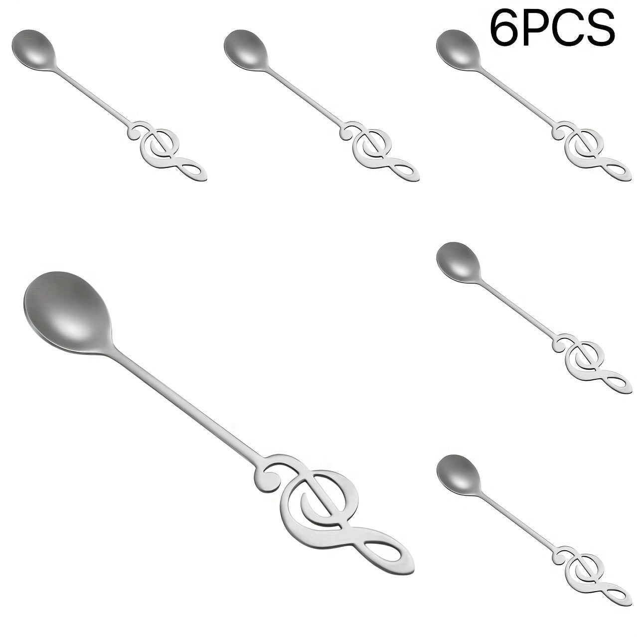 Stainless Steel Music Symbol Spoons Set 6Pcs Gold Plated Stirring Coffee Dessert Spoon