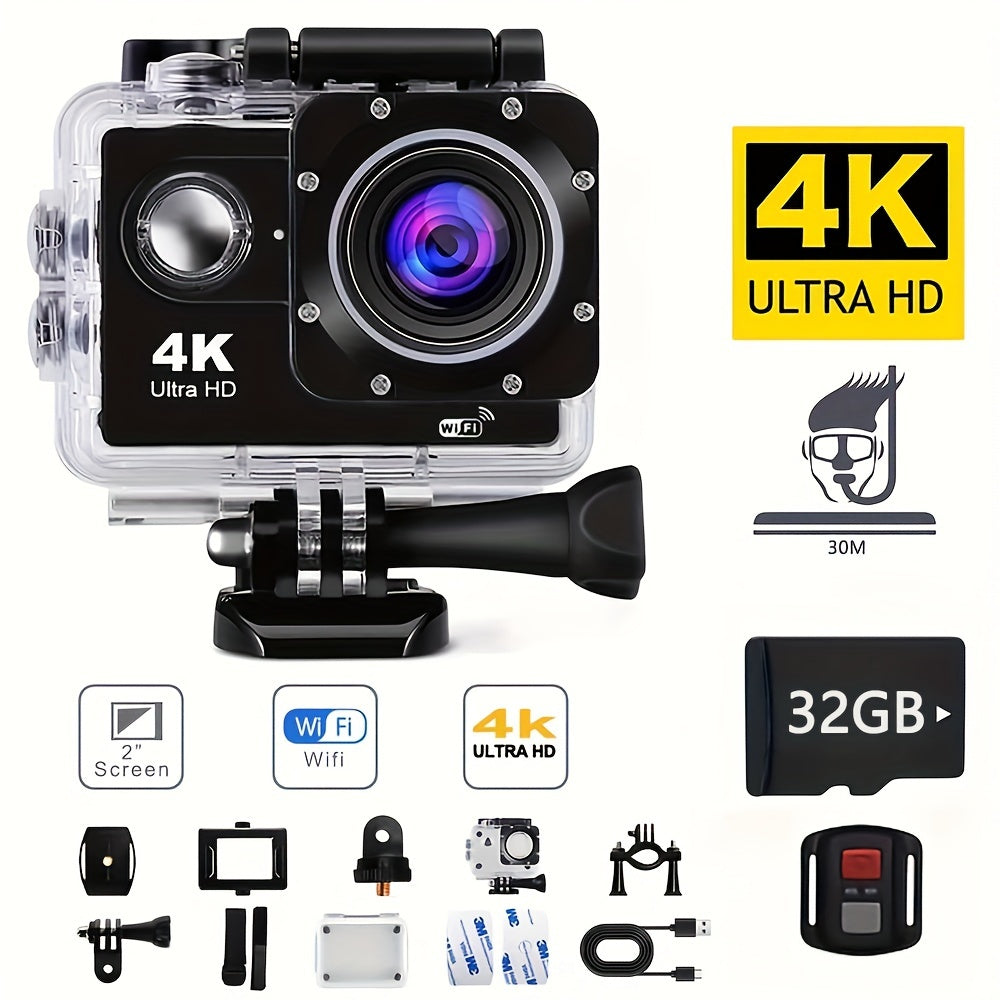 4K Action Camera 170° WiFi Remote Control Sports Camcorder With 32GB Card & Helmet Mount Kit