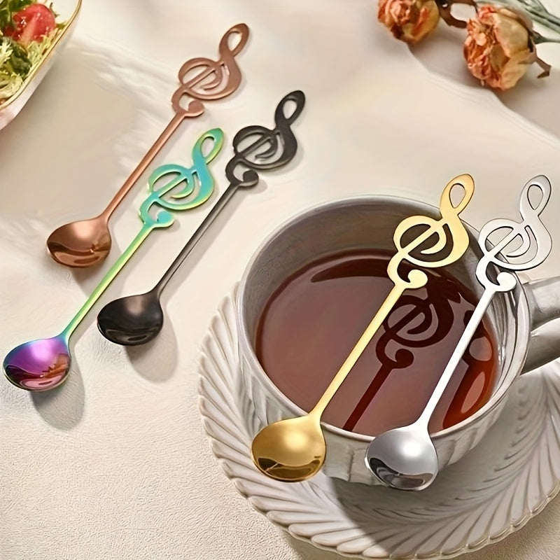 Stainless Steel Music Symbol Spoons Set 6Pcs Gold Plated Stirring Coffee Dessert Spoon