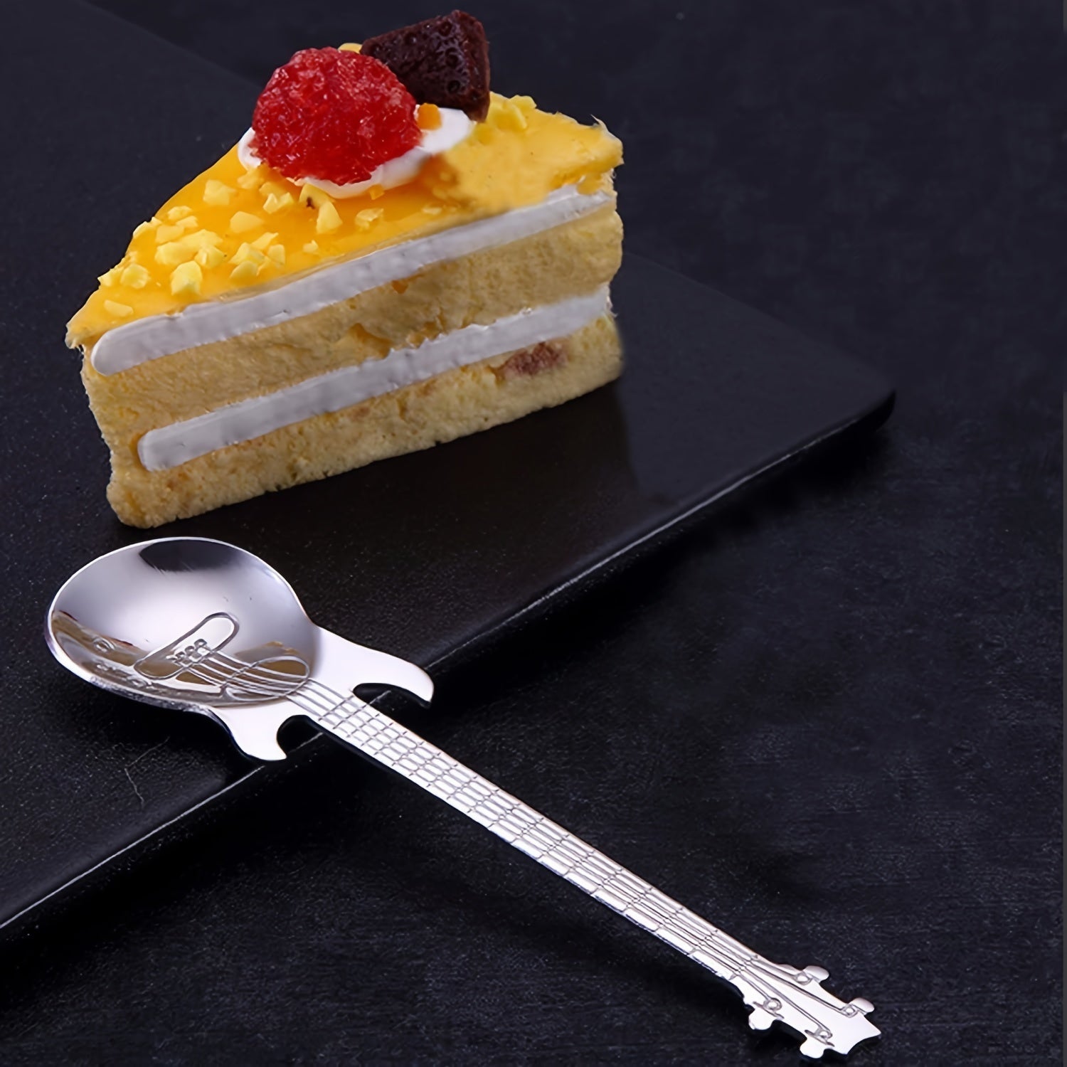 304 Stainless Steel Guitar Spoons Set 6Pcs Mirror Polished Dessert Spoons Cup Hanging