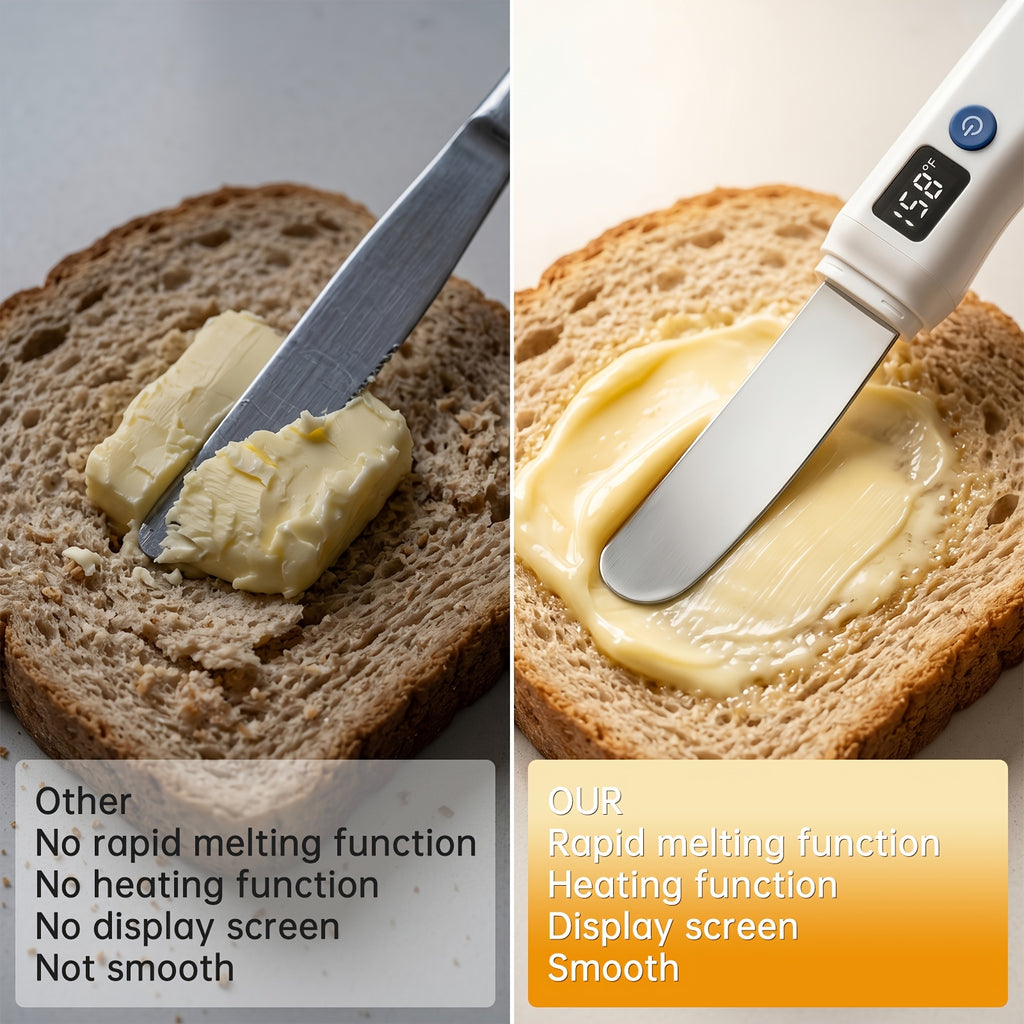 Heated Butter Knife With Smart LED Display Dual Temperature Settings USB Rechargeable White