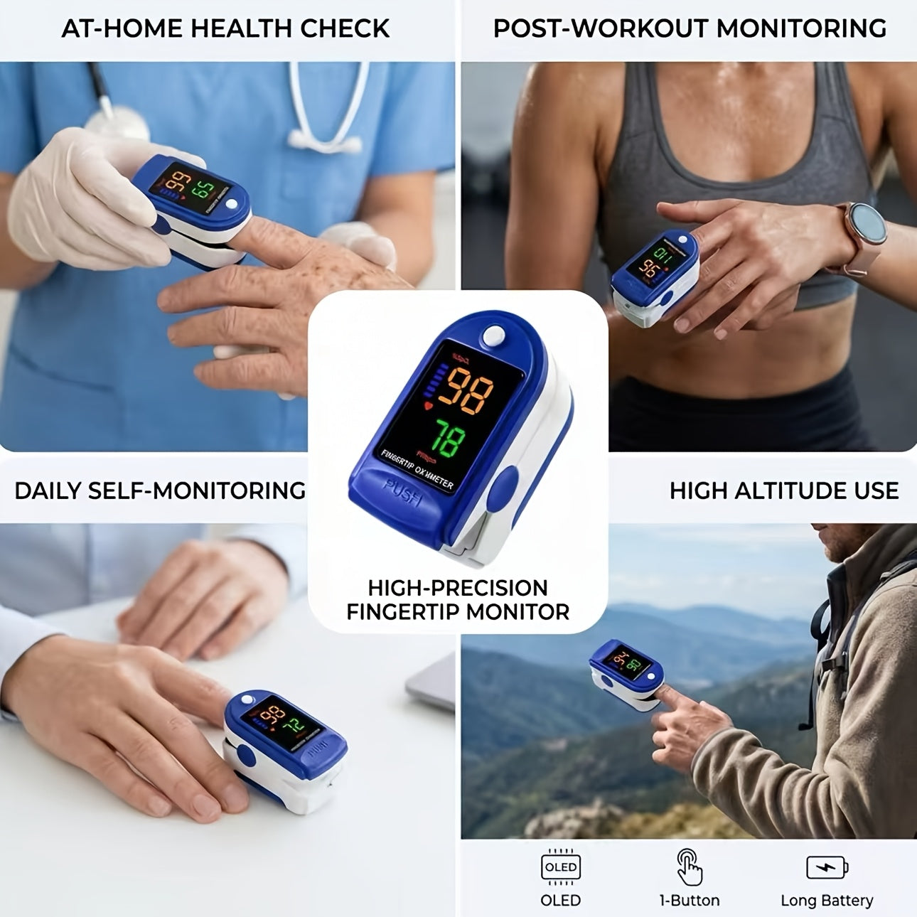 Fingertip Pulse Oximeter Blood Oxygen Spo2 Heart Rate Monitor LED Display Portable Finger Clip