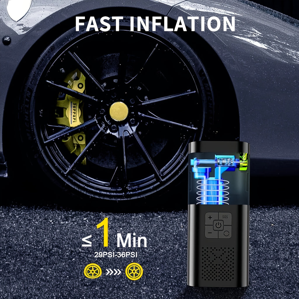 Cordless Tire Inflator Portable Air Compressor 150PSI with LED & Pressure Gauge