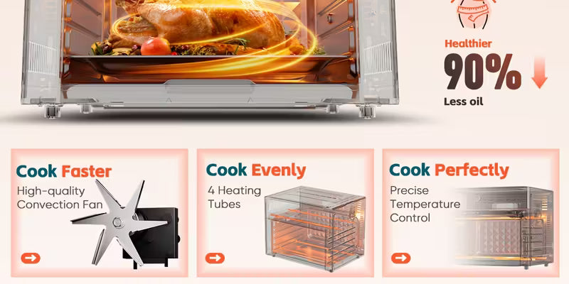 Extra Large 32 Quart Air Fryer Oven And Toaster Oven Combo 20 In 1 Countertop Convection Oven With 13 Pizza Pan 7 Accessories Clear Door 1800W Black