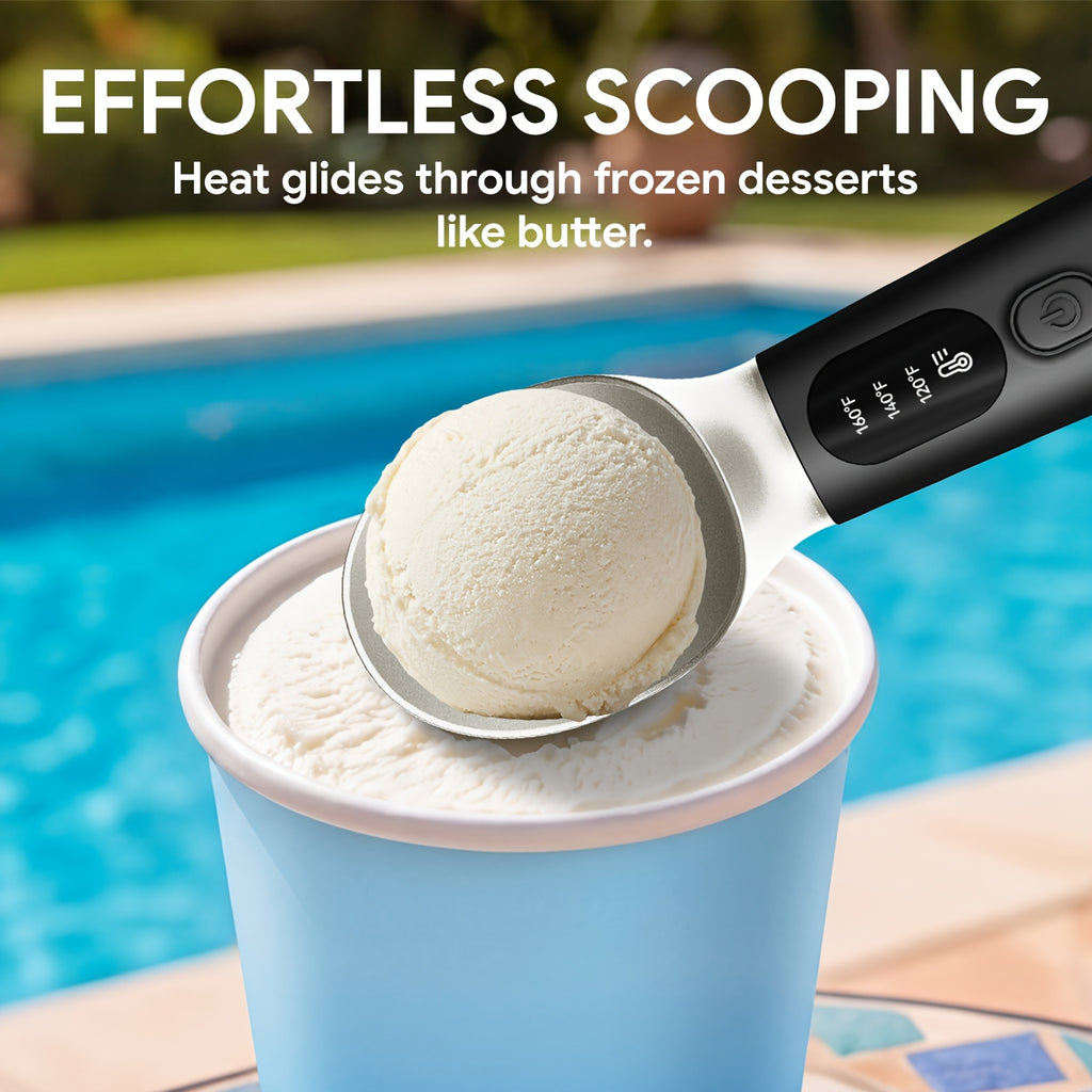 USB Rechargeable Heated Ice Cream Scoop Electric Self-Heating Scooper Black