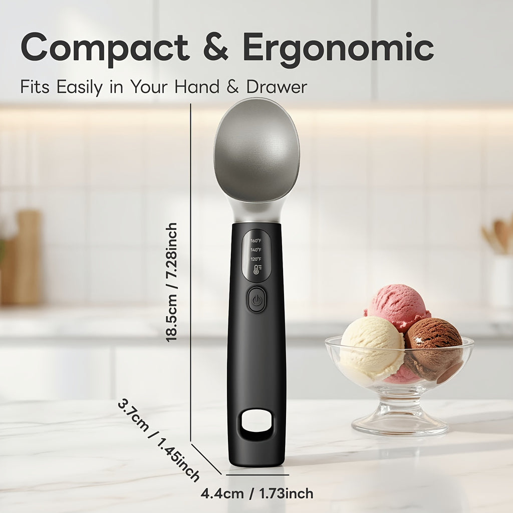 USB Rechargeable Heated Ice Cream Scoop Electric Self-Heating Scooper Black