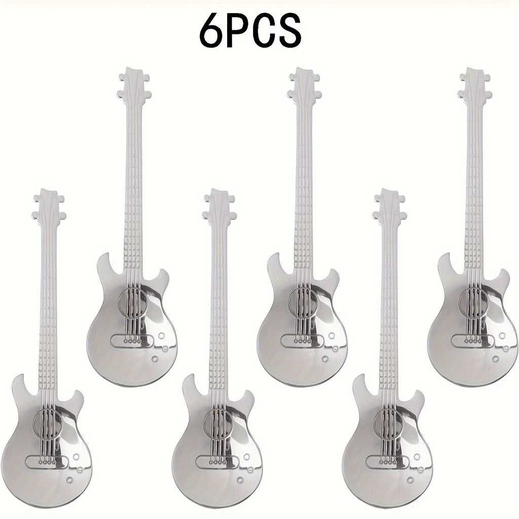 304 Stainless Steel Guitar Spoons Set 6Pcs Mirror Polished Dessert Spoons Cup Hanging