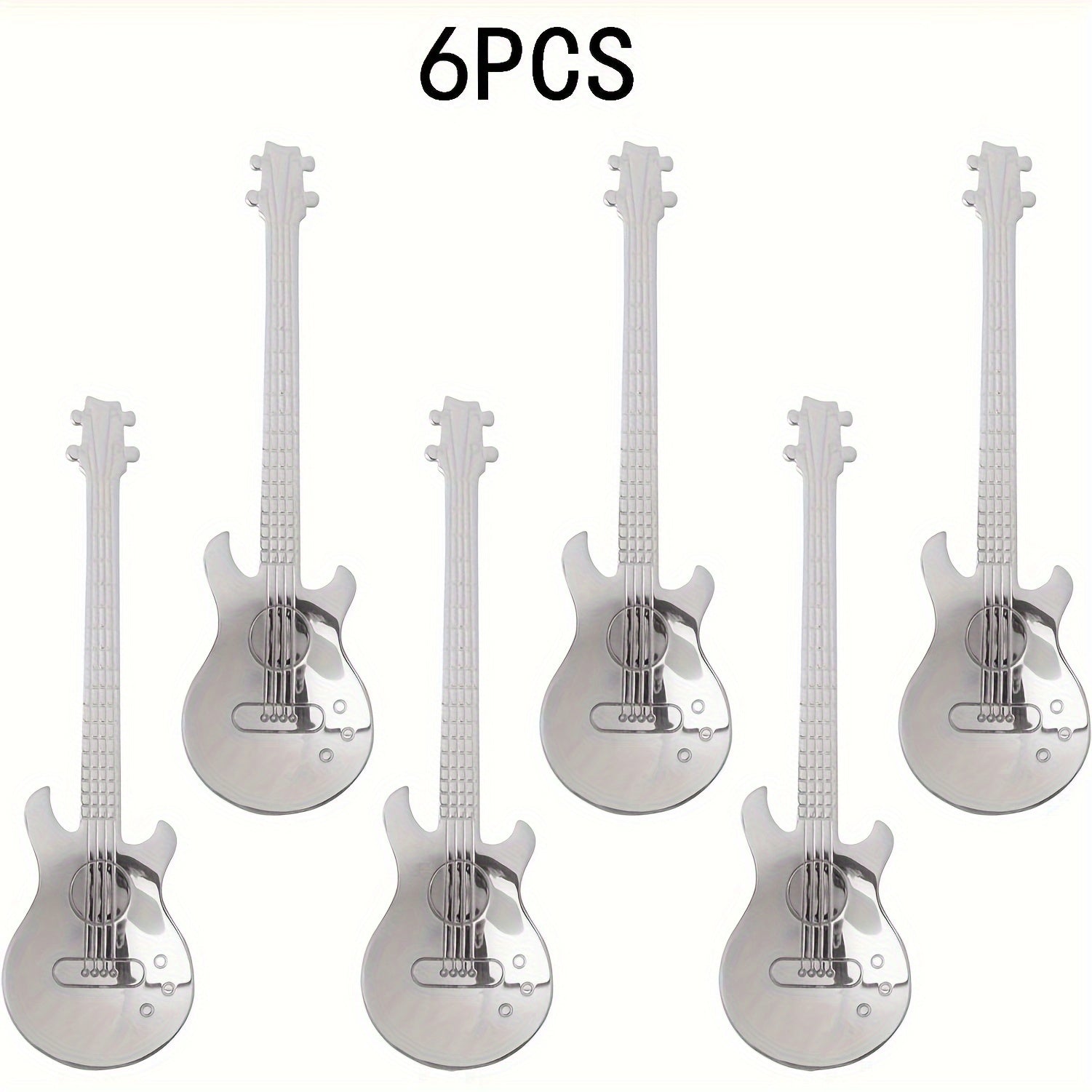 304 Stainless Steel Guitar Spoons Set 6Pcs Mirror Polished Dessert Spoons Cup Hanging