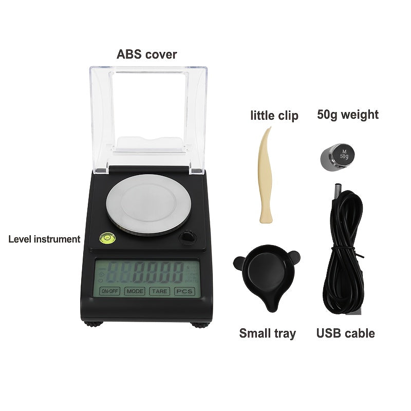 Digital Milligram Scale 0.001g/50g Precision with Calibration Weight Tweezers & Tray Black