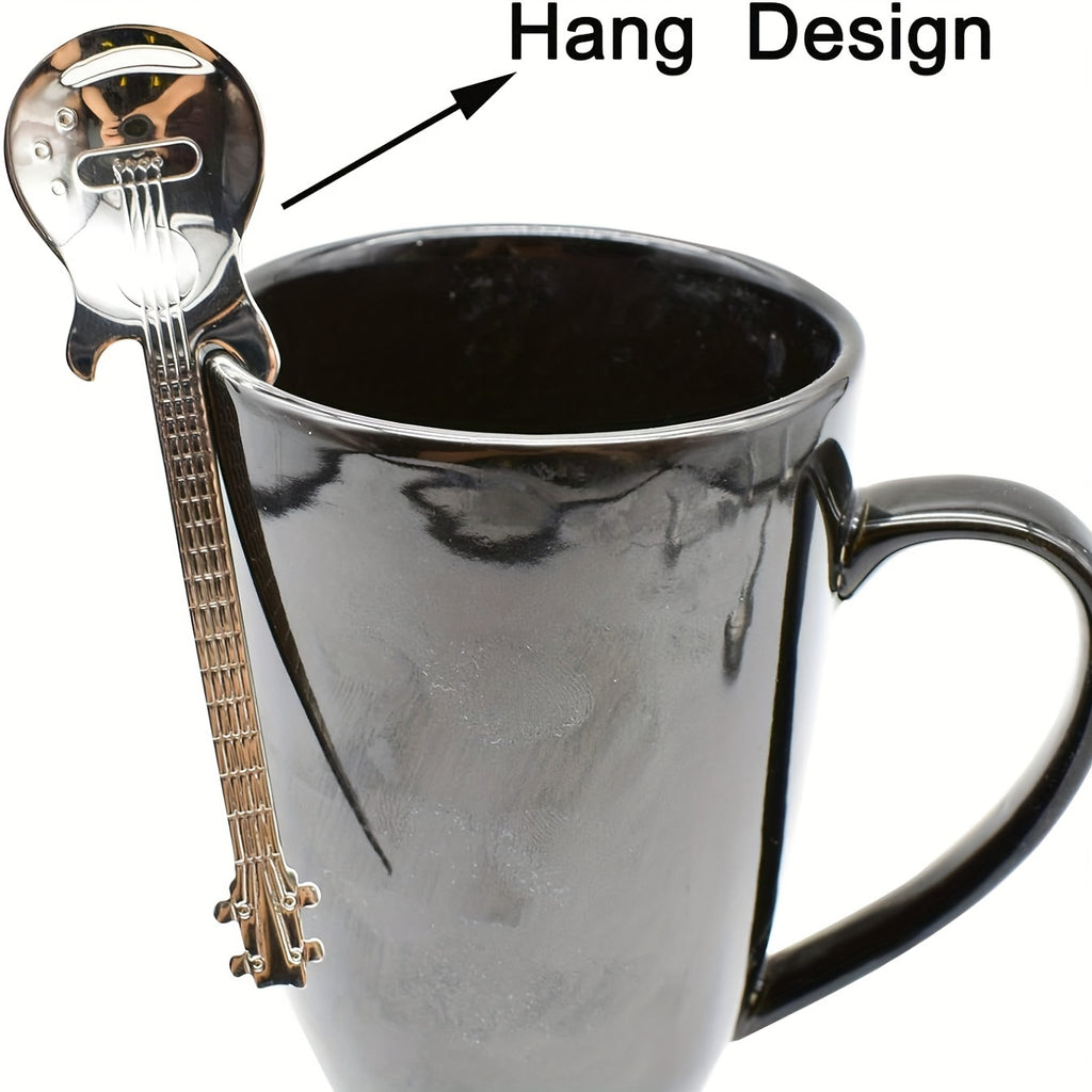 304 Stainless Steel Guitar Spoons Set 6Pcs Mirror Polished Dessert Spoons Cup Hanging