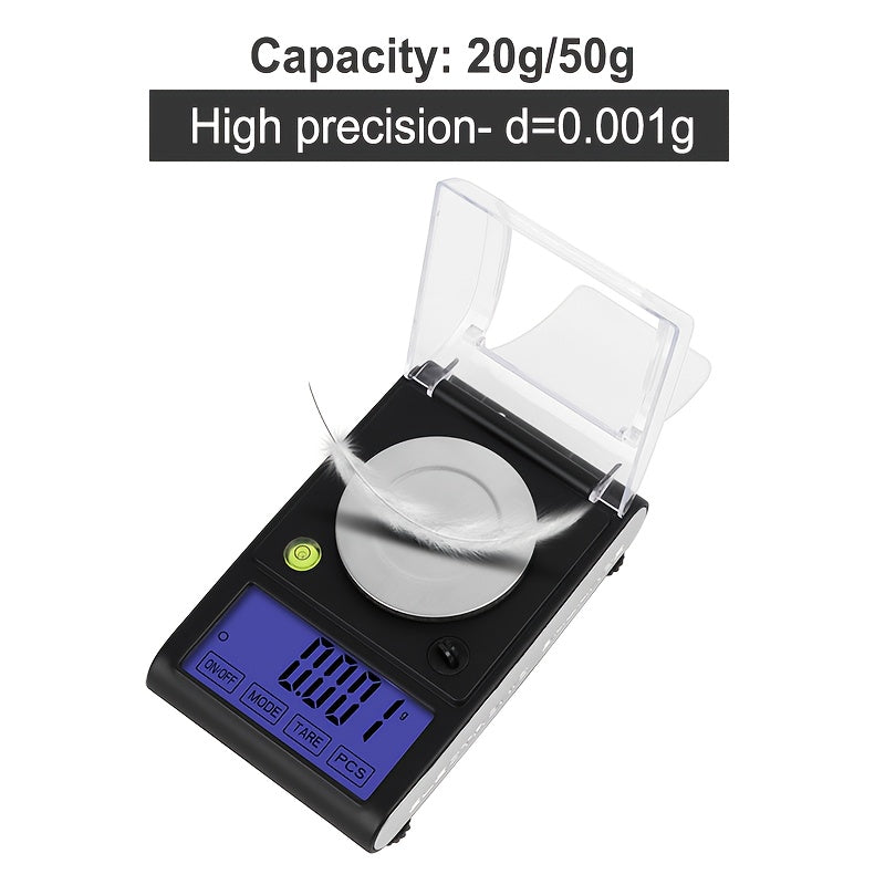 Digital Milligram Scale 0.001g/50g Precision with Calibration Weight Tweezers & Tray Black