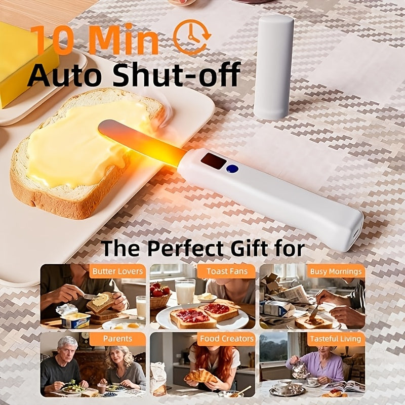 Heated Butter Knife With Smart LED Display Dual Temperature Settings USB Rechargeable White