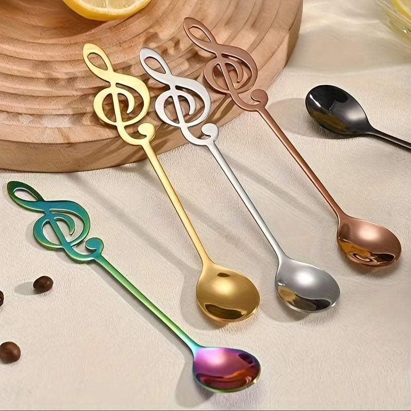 Stainless Steel Music Symbol Spoons Set 6Pcs Gold Plated Stirring Coffee Dessert Spoon