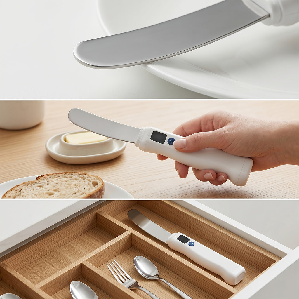 Heated Butter Knife With Smart LED Display Dual Temperature Settings USB Rechargeable White