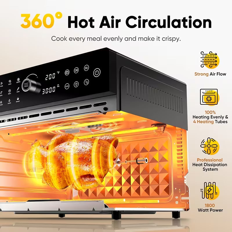 Extra Large 32 Quart Air Fryer Oven And Toaster Oven Combo 20 In 1 Countertop Convection Oven With 13 Pizza Pan 7 Accessories Clear Door 1800W Black