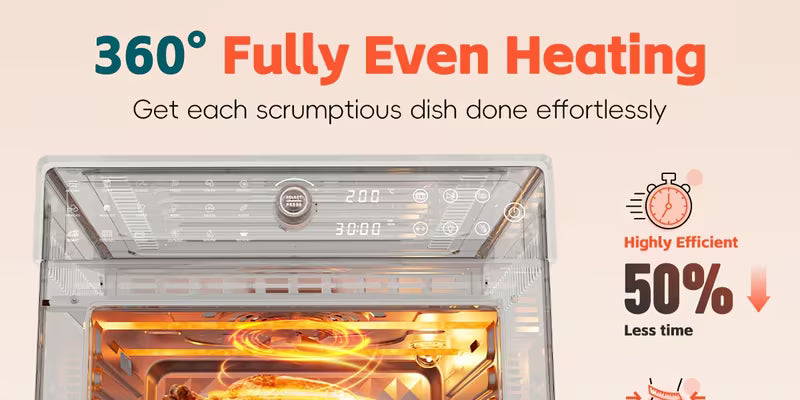 Extra Large 32 Quart Air Fryer Oven And Toaster Oven Combo 20 In 1 Countertop Convection Oven With 13 Pizza Pan 7 Accessories Clear Door 1800W Black