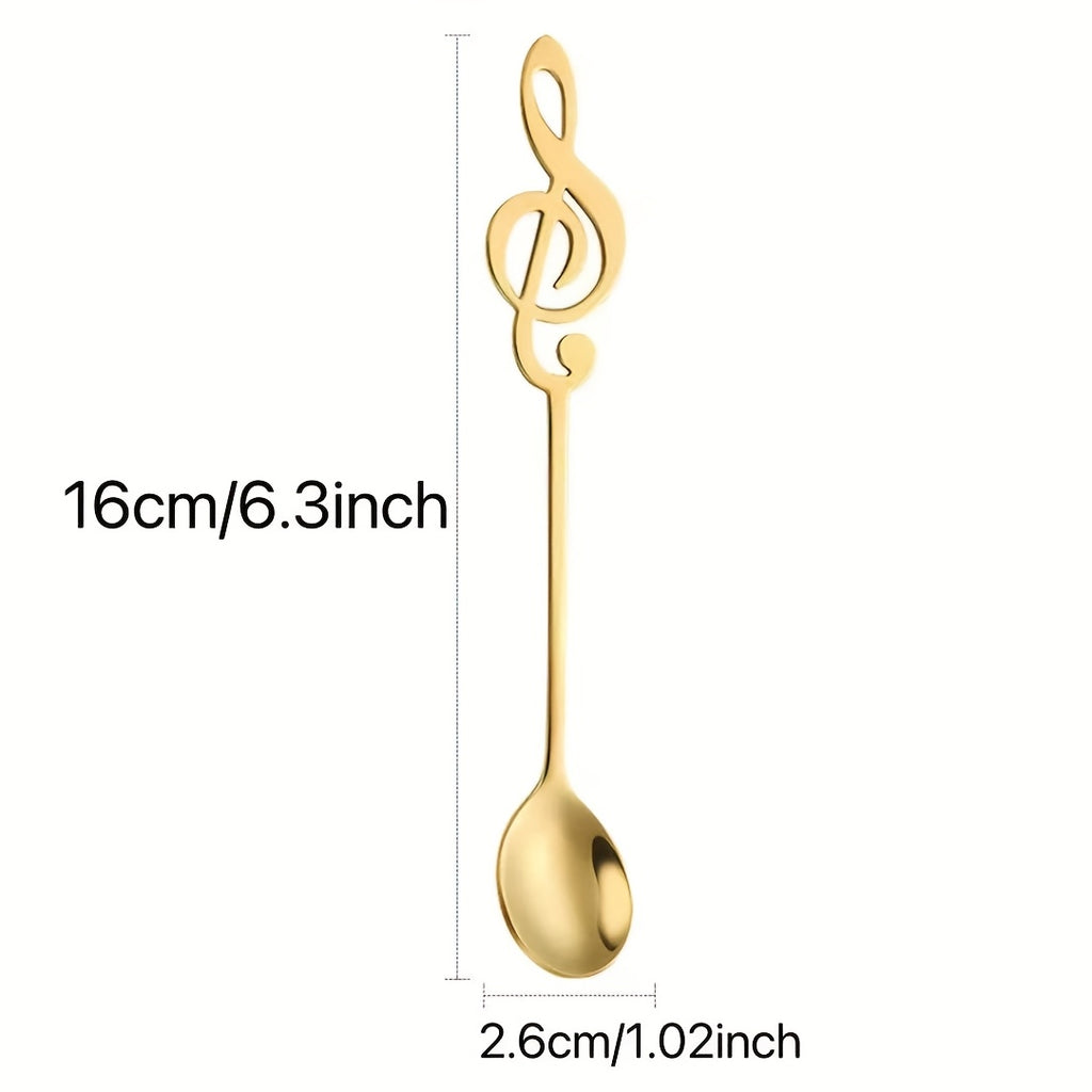 Stainless Steel Music Symbol Spoons Set 6Pcs Gold Plated Stirring Coffee Dessert Spoon