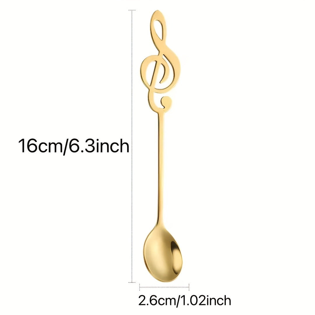 Stainless Steel Music Symbol Spoons Set 6Pcs Gold Plated Stirring Coffee Dessert Spoon