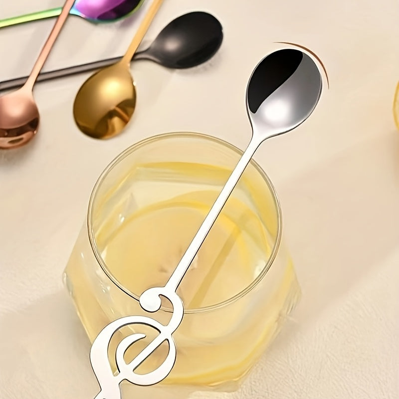Stainless Steel Music Symbol Spoons Set 6Pcs Gold Plated Stirring Coffee Dessert Spoon