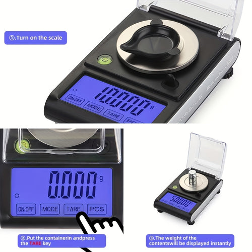 Digital Milligram Scale 0.001g/50g Precision with Calibration Weight Tweezers & Tray Black