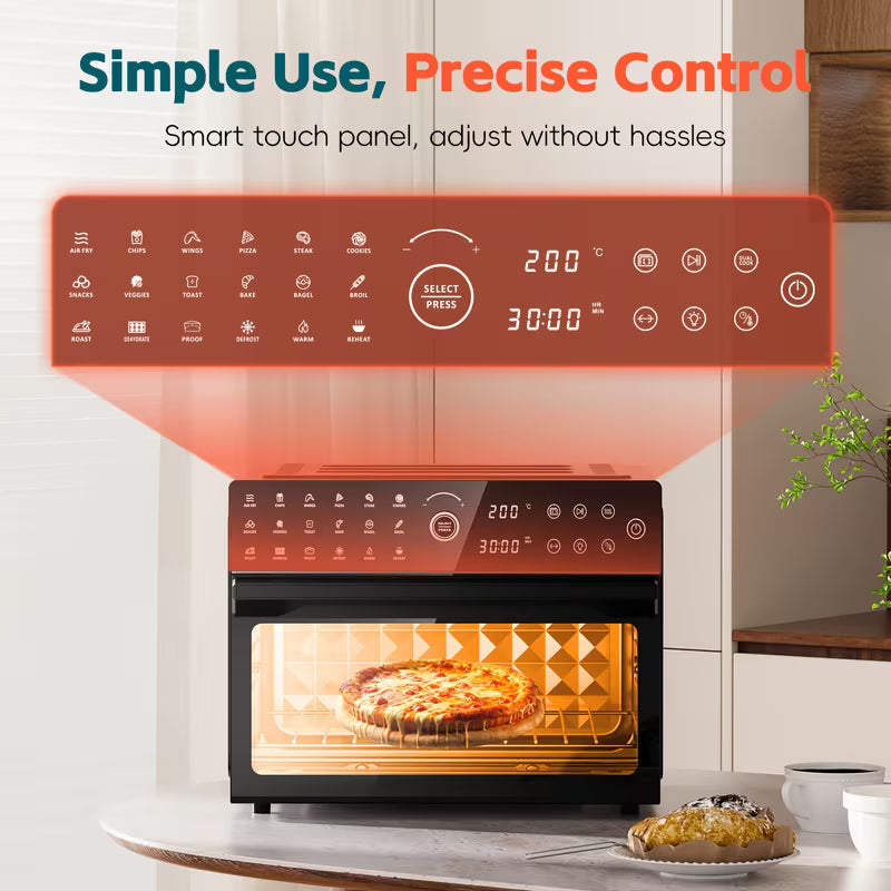 Extra Large 32 Quart Air Fryer Oven And Toaster Oven Combo 20 In 1 Countertop Convection Oven With 13 Pizza Pan 7 Accessories Clear Door 1800W Black