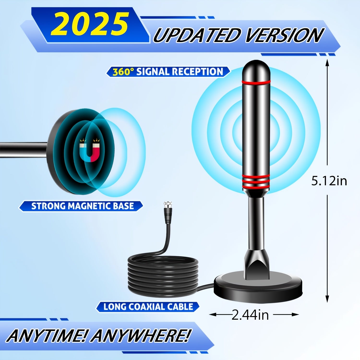 TV Antenna Indoor Outdoor 150 Mile Long Range HD Digital 8K 4K 1080P with 10Ft Coaxial Cable
