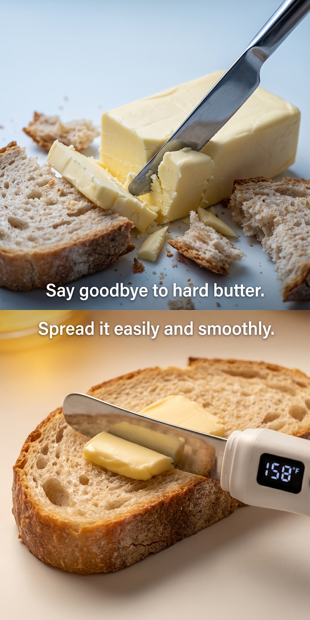 Heated Butter Knife With Smart LED Display Dual Temperature Settings USB Rechargeable White